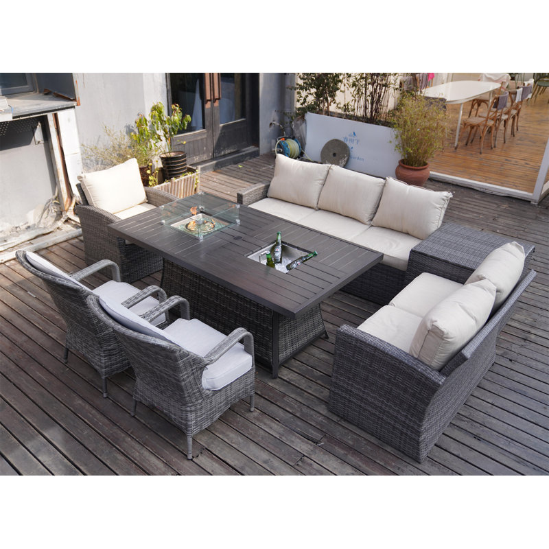 Aliaksey 8 - Person 70.9'' Long Dining Set with Mixed Beige&Gray Cushions