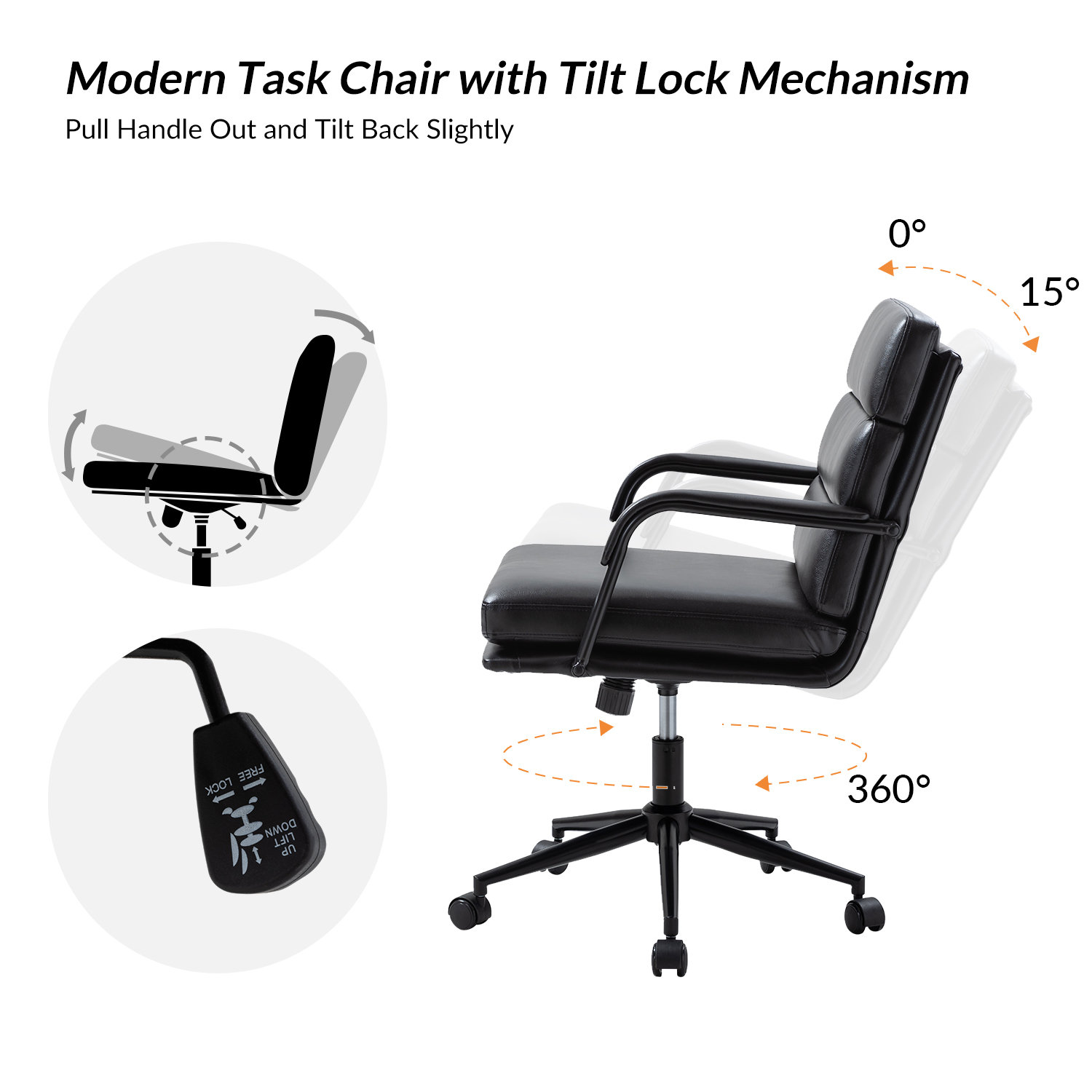 Anagrace Leather Office Chair with Lumbar Support, Black Pebbled Faux Leather