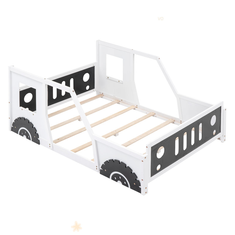 Full Size Classic Car-Shaped Platform Bed With Wheels, White