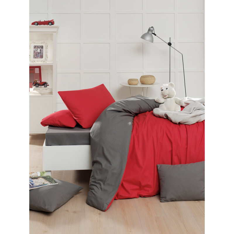 Amaker No Pattern Duvet Cover Set with Pillowcases Included, Super King Duvet Cover + 2 Standard Pillowcases, Red/Grey