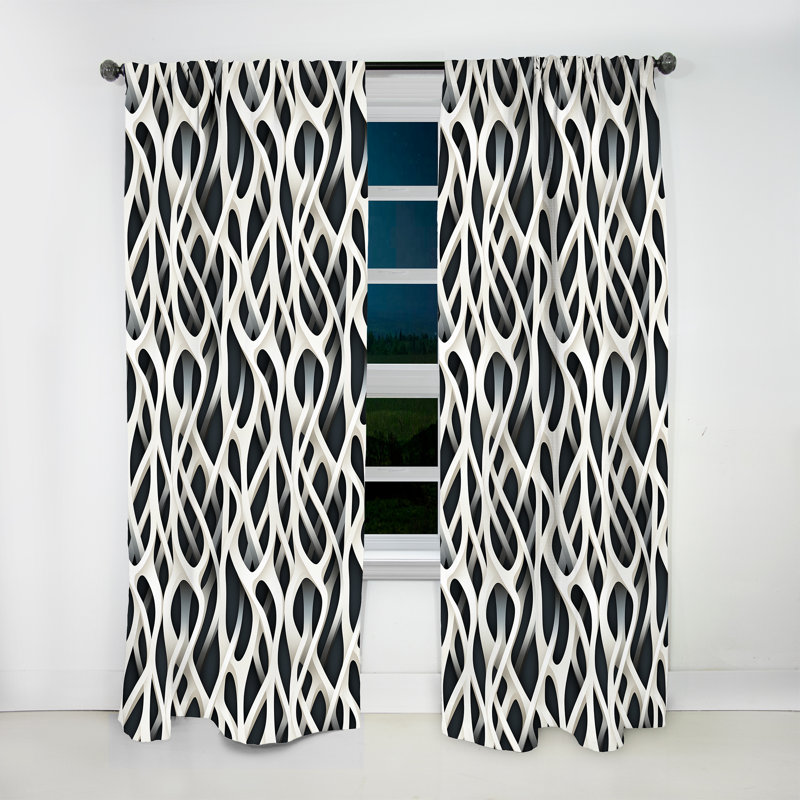 Élégance minimaliste blanche et noire - Rideau rayé - Rideau rayé obscurcissant - 1 panneau, L 52 po x L 84 po