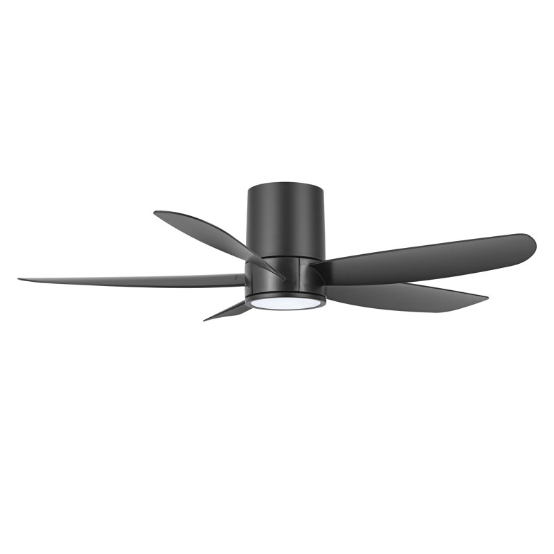 52 po Ventilateur de plafond encastré à 5 pales avec ensemble d'éclairage et télécommande, Noir, noir, noir, noir