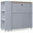 Rolling Kitchen Island With Extended Table, Kitchen Island on Wheels with LED Lights,Power Outlets and 2 Fluted Glass Doors, Kitchen Island with a Storage Compartment and Side 3 Open Shelves, Grey-100731404