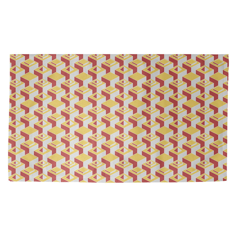 Jaune/rouge gratte-ciels Tapis décoratif, Rectangle 2 pi x 3 pi