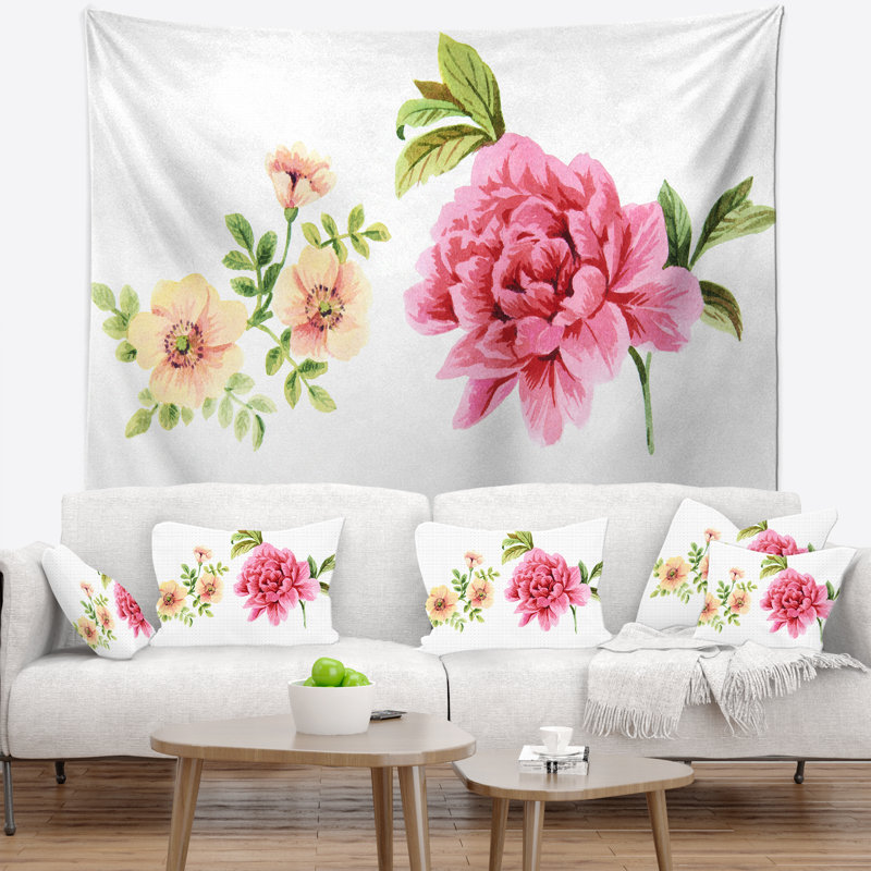Tapisserie rose et orange Floral, H 50 po x l 60 po