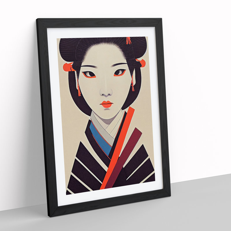 XV1022-4966X View Of A Geisha No.1 - Print, White, 66cm H x 48cm W, Black Framed