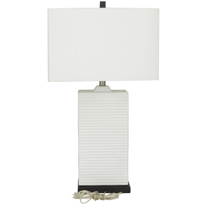 Ceramic Fluted Base White Table Lamp with Drum Shade
