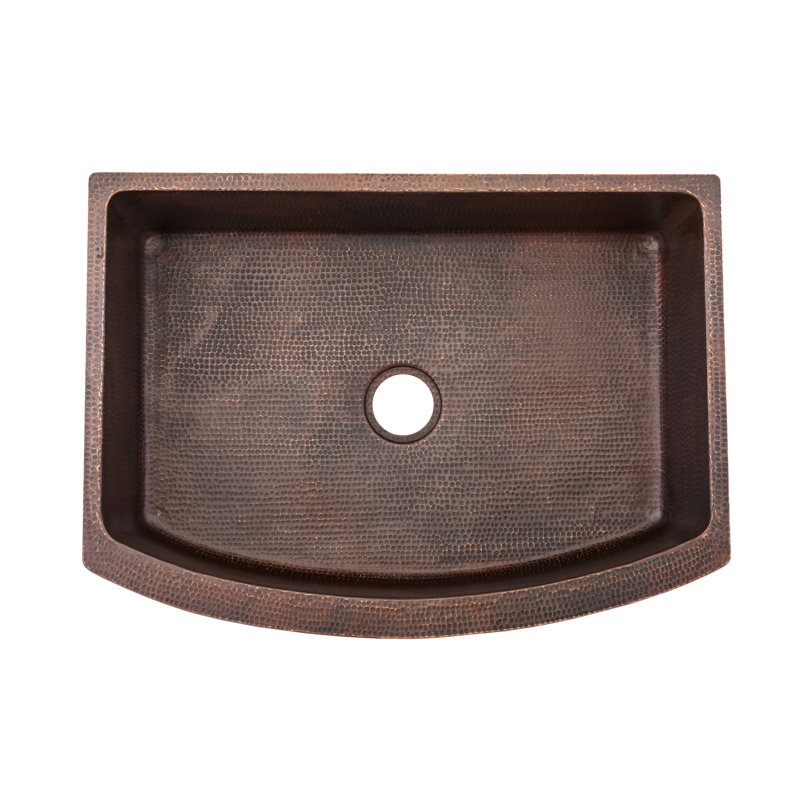 33" Hammered Copper Kitchen Rounded Apron Single Basin Sink with Matching Drain and Accessories