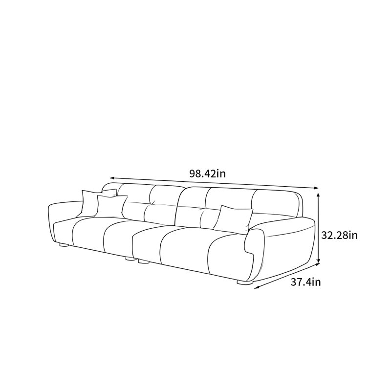 Canapé simple, simple, droit, noir, rétro, H 32,28 po x l 98,42 po x P 37,4 po