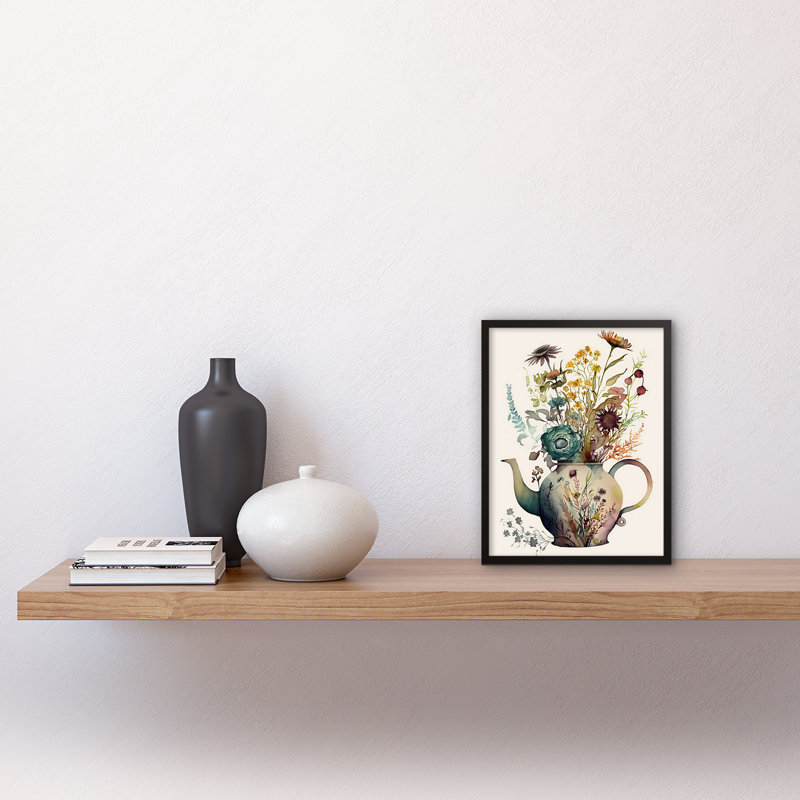 Castro Flower Bouquet in a Floral Pattern Ceramic Teapot 1 Piece Single Picture Frame Wall Art