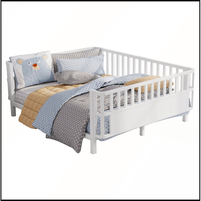 Lit plateforme pleine grandeur en métal pour enfants avec rails de sécurité, conception à profil bas et fabrication durable en blanc