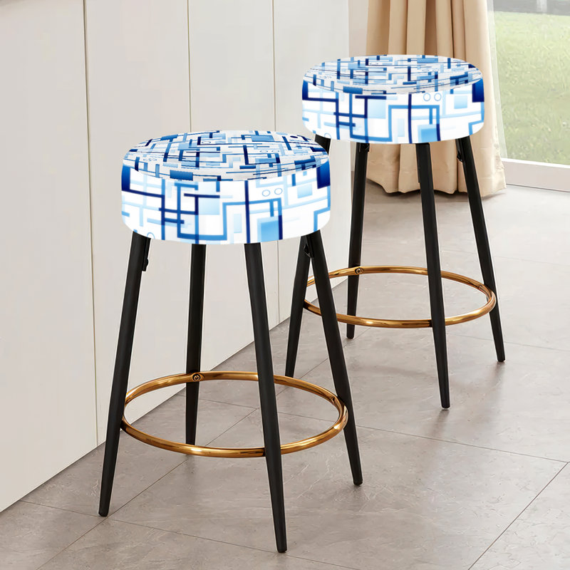 Blue Geometric Matrix Fantasy - Ensemble de 2 tabourets de bar géométriques