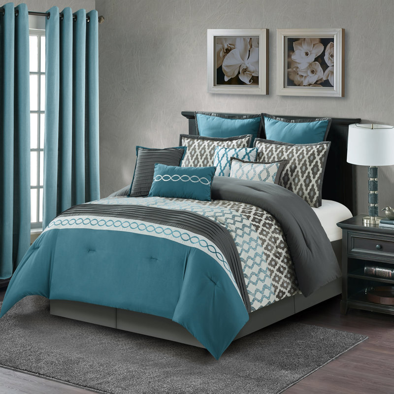 Ensemble d'édredon en jacquard 12 pièces Caval, King Comforter + 11 Additional Pieces, Blue