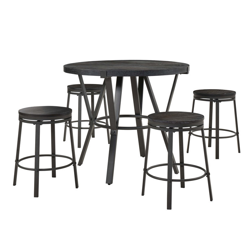 Table de salle à manger en bois avec 4 tabourets pivotants