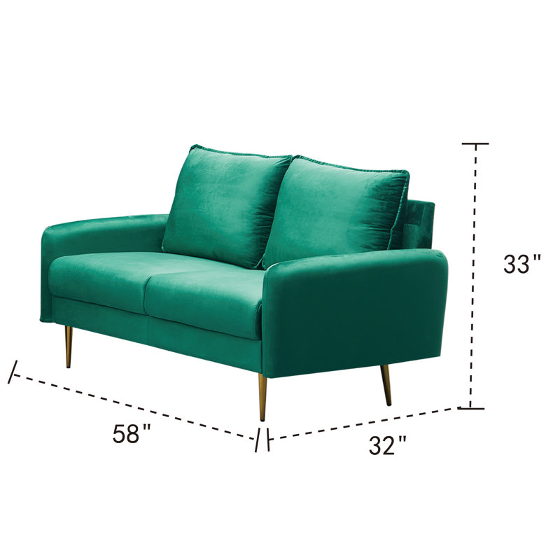 Govany 57.8'' Velvet Loveseat, Green Velvet, 33" H x 57.8" W x 31.7" D