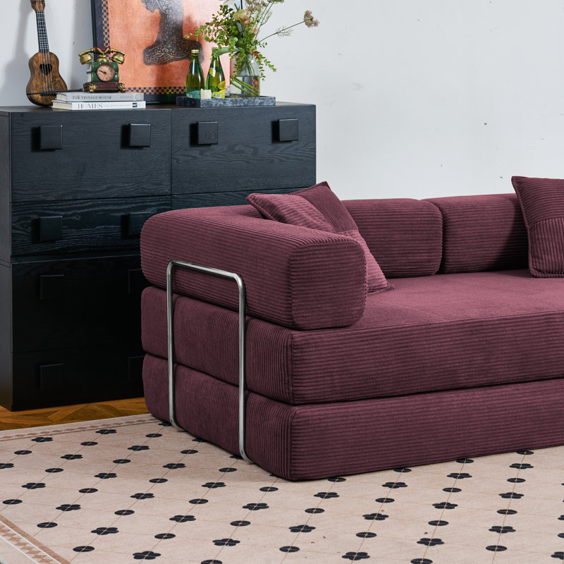 Corduroy Sofa Bed, Wine Red, 3