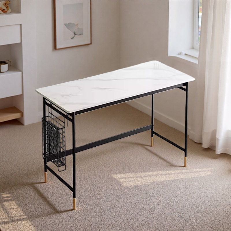 Modern Simple Practical Rosk Slab Computer desk, 29.52" H x 39.37" W x 19.68" D, Gray/White