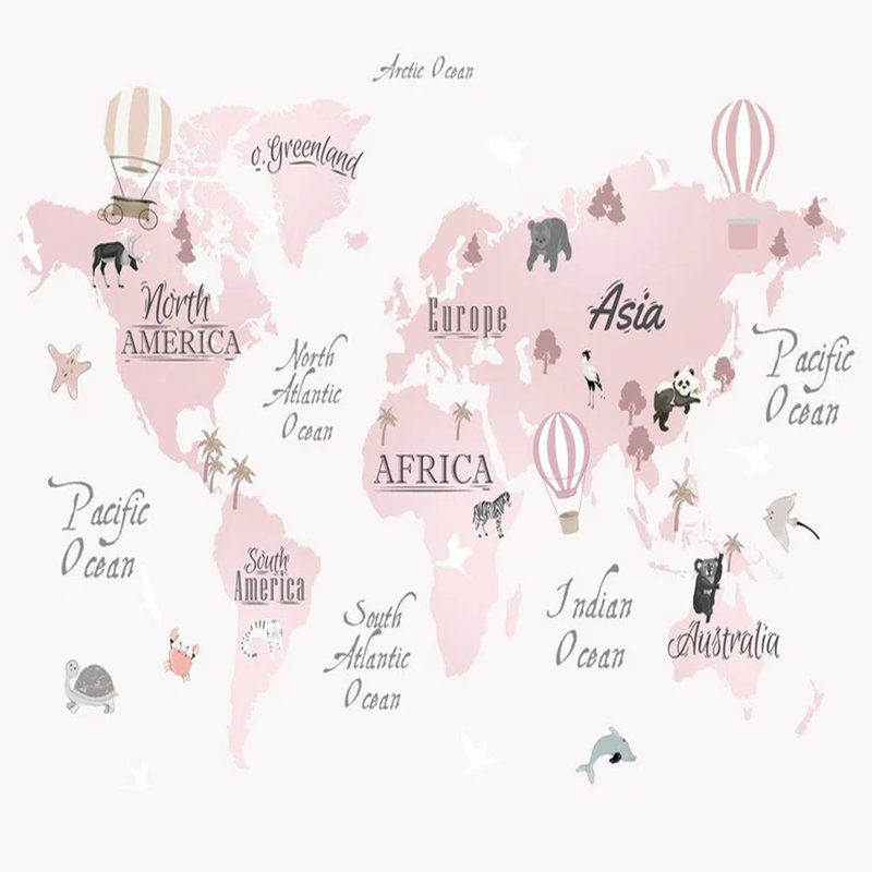 Whimsical World Explorer - Série de cartes pour enfants, L 114 po x l 204 po, Rose