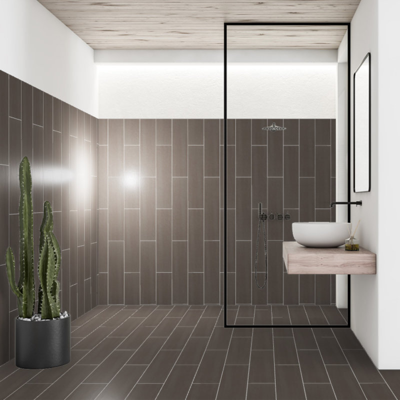 Refinery Semi-Polished 6'' W x 24'' L Porcelain Singular Tile, Charcoal