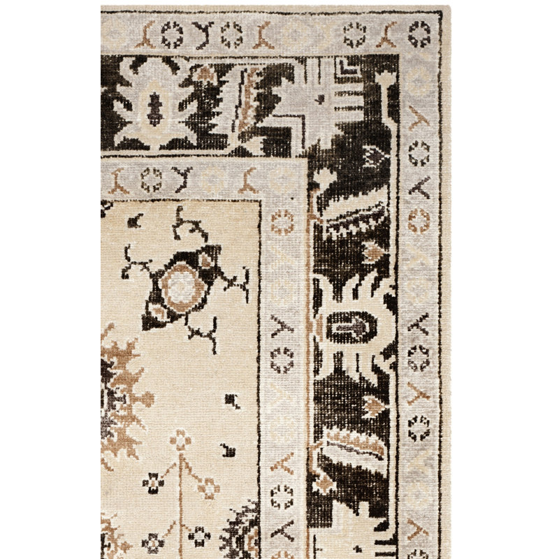 Tapis beige / gris anthracite en laine / coton noué à la main Morrison, Rectangle 4pi x 6 pi
