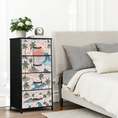 4 Drawer Dresser for Bedroom, Narrow Chest of Drawers, Wooden Top and Study Iron Frame 18"x37.5"-(WxH)