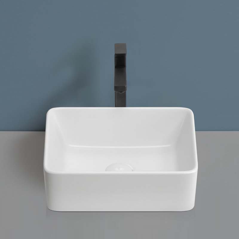 TOPCRAFT 15.75" L White Rectangular Bathroom Ceramic Sink Vanity Basin