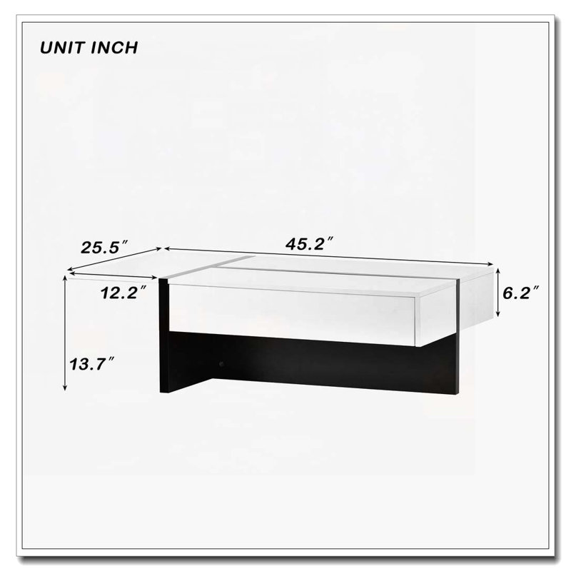 Table basse rectangulaire, Plateau blanc / base noire