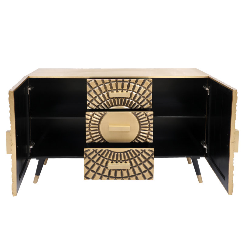 3 Drawer 2 Door Large Brass Cabinet