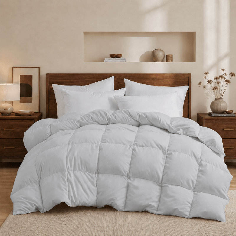  Soft All-Season Down Feather Fiber Comforter - Cozy, Fluffy Duvet Insert with Corner Tabs for Secure Fit, Light Gray