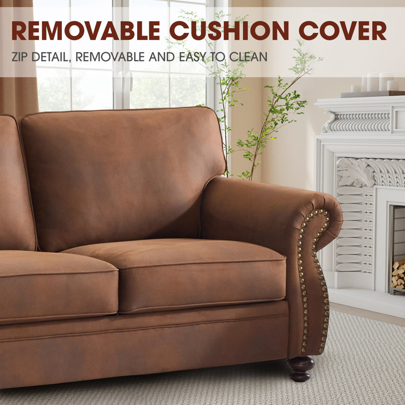 71.5'' Wide Fabric Loveseat Rolled Arm Sofa, Caramel