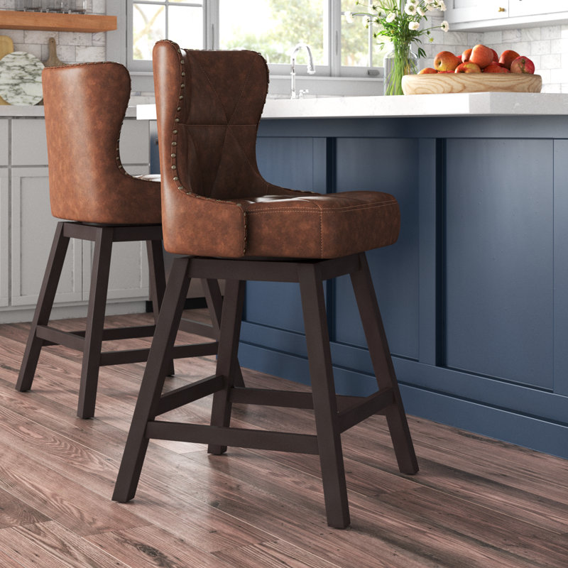 Tabouret de comptoir pivotant 26 po Arabele, Similicuir brun, 2, Marron foncé