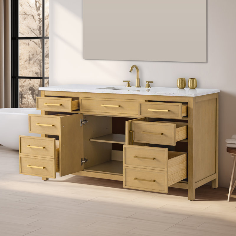 Meuble-lavabo simple 60 po Reajean, Sable / bronze brossé