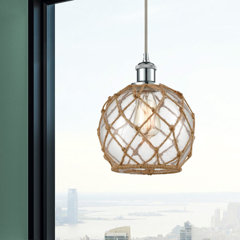 Luminaire suspendu sphère 1 lumière Tobey, Clair/Brun, Chrome poli, H 120 po x l 8 po x P 8 po