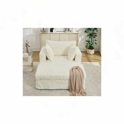 Fauteuil en velours côtelé avec repose-pieds
