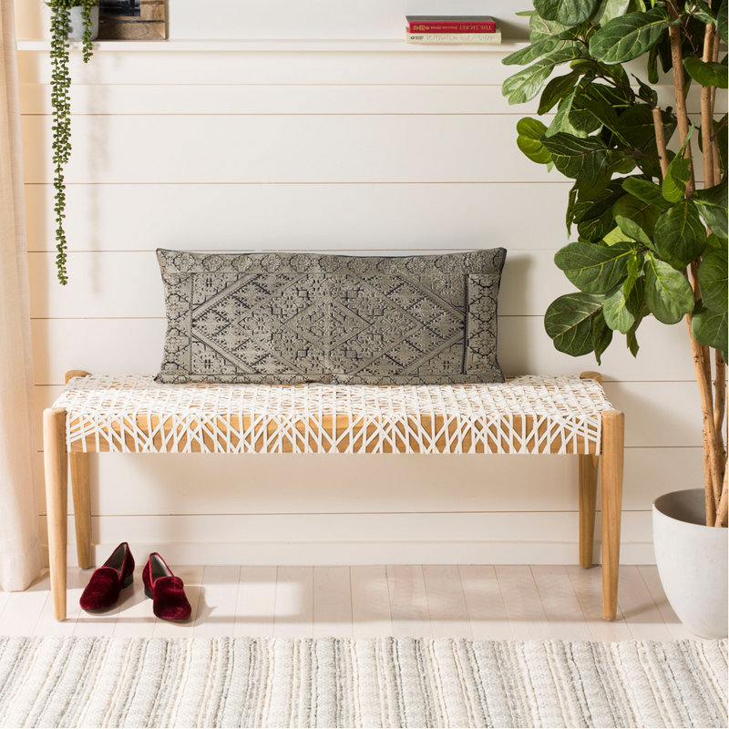 Lila Embroidered Ikat Lumbar Pillow, Gray