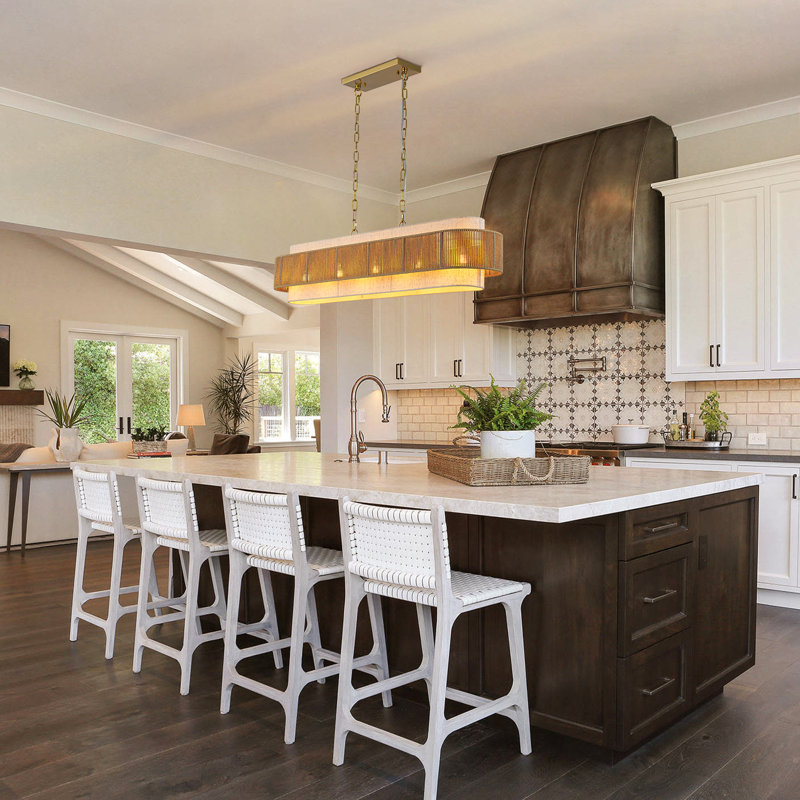 5-light Natural Rattan Kitchen Island Chandelier