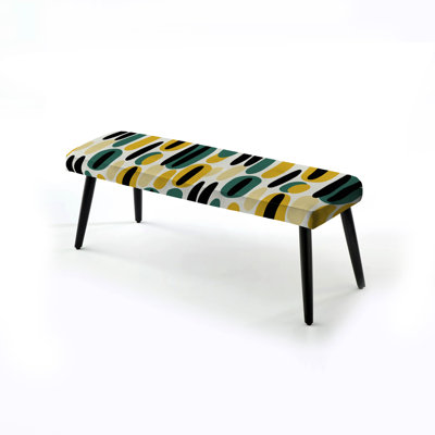 Yellow And Green Striped Oval Pattern - Striped Upholstered Black Bench by Design Art