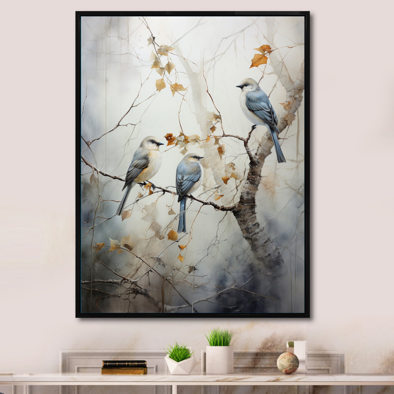 Bird Silent Watcher II - Art mural oiseau, Cadre flottant noir, H 32 po x l 24 po x P 1 po