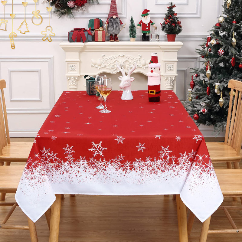 Snowflake Christmas Tablecloth 60x60 Inch - Waterproof Washable Holiday Table Cover for Indoor Outdoor Xmas Dining Kitchen Party