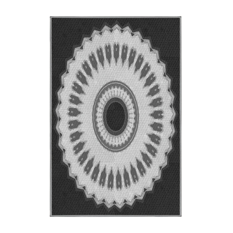 Laine tissée à la machine de style oriental et polyester noir/gris Tapis décoratif, Rectangle 5 pi x 8 pi