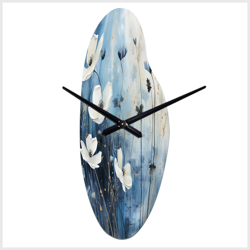 Horloge murale en métal blanc et bleu Evylin Fields of Wildflower Beauty - Wildflowers, Grand