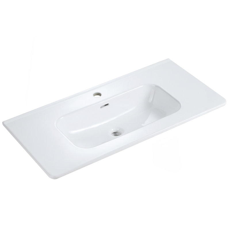 Bassin intégré en céramique blanche, ensemble de drain NON inclus