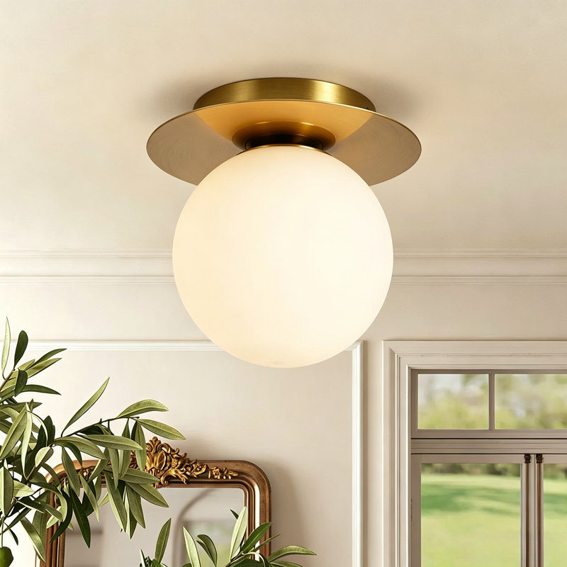 Plafonnier encastré globe en verre blanc laiteux 1 lumière Moon