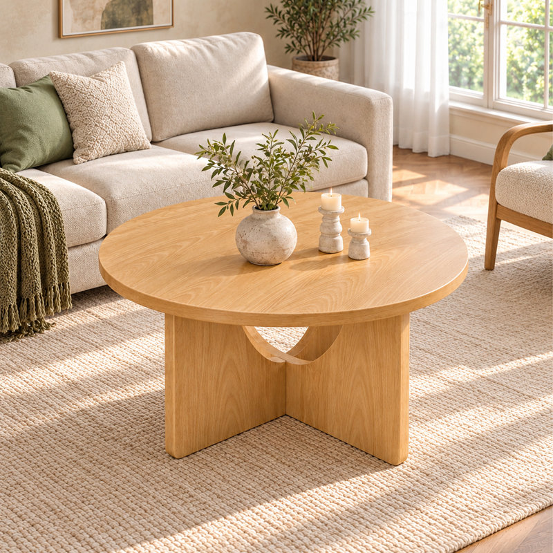 Table basse ronde 32,3 po, table basse Mid-Century, frêne, pieds en bois massif uniques