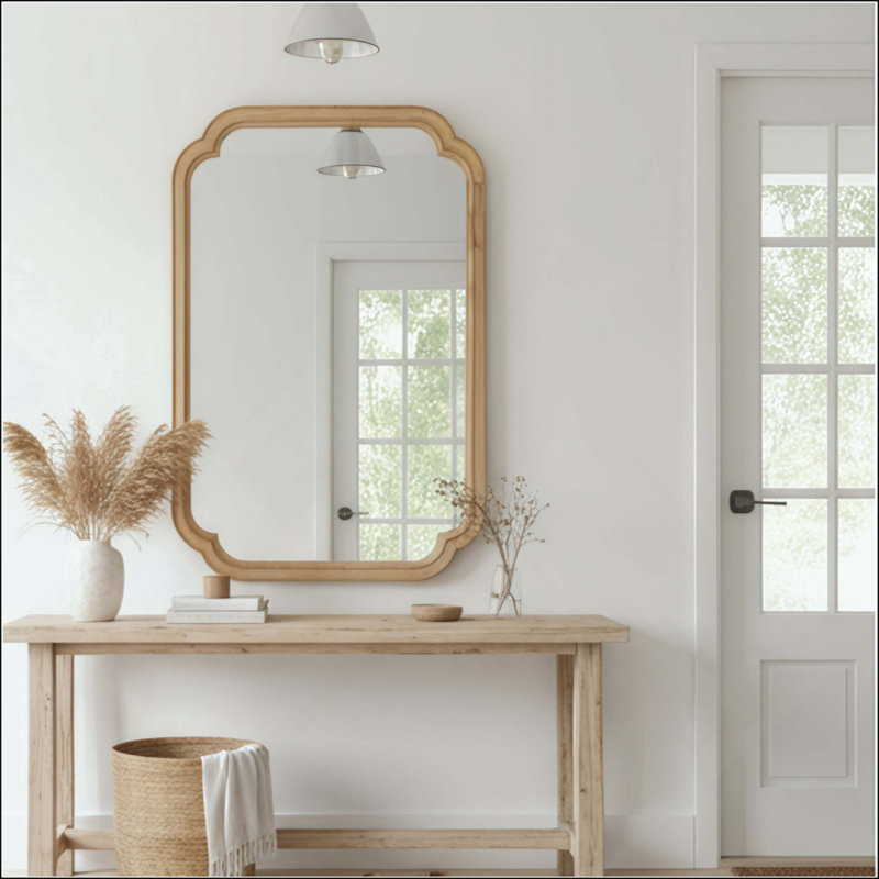 Miroir de coin décoratif en bois massif, 30" x 20", Natural Wood