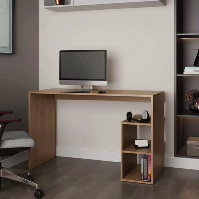 Natural Oak Computer Desk With Open Storage And Open Shelf