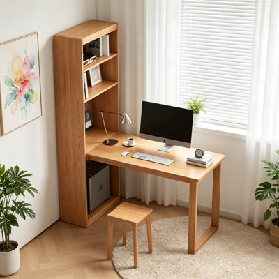 Bureau en bois de chêne massif avec bibliothèque H 78,74 po