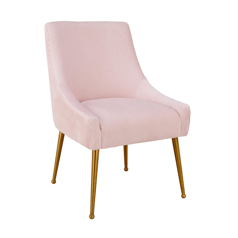 19'' H Velvet Upholstered Side Chair, Blush Velvet, Gold