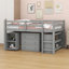Lit mezzanine bas avec tiroirs, tablettes et bureau portatif à roulettes-347430987
