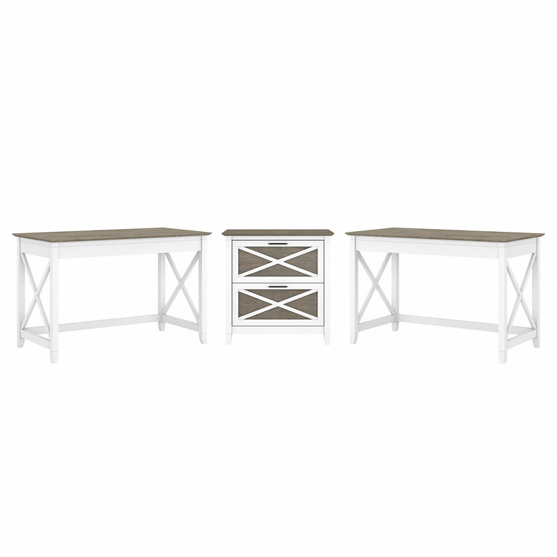 Huckins 3 Piece Writing Desk Office Set, Pure White/Shiplap Gray